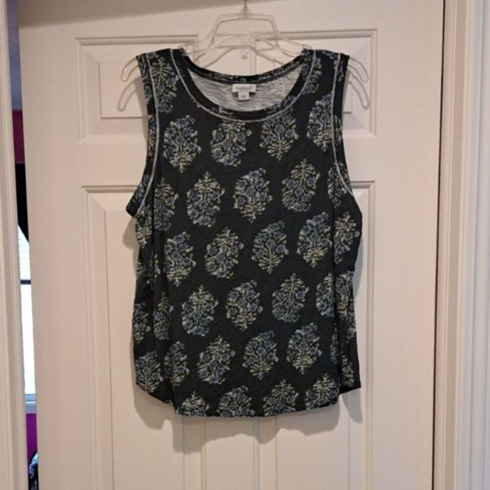 Sundance Mollie Teal Pond Print Soft Knit Tank Top Sleeveless Cami Women's Large